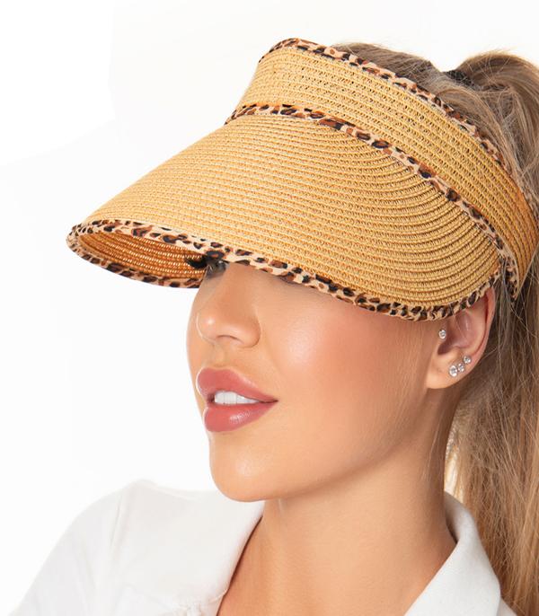 HATS I HAIR ACC :: BALLCAP I VISOR :: Wholesale Leopard Trim Summer Straw Visor