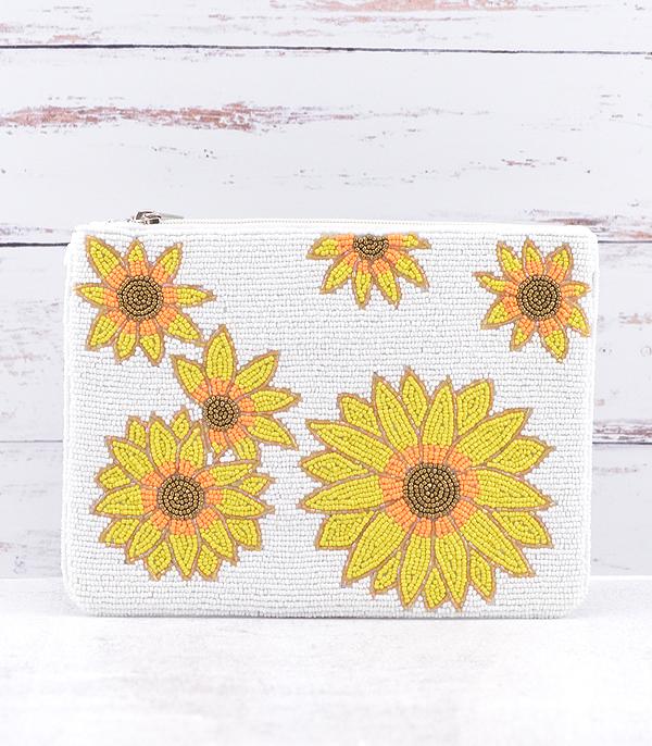 HANDBAGS :: CROSSBODY I CLUTCH BAGS :: Wholesale Seed Bead Sunflower Clutch Crossbody