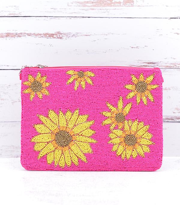 HANDBAGS :: FASHION :: Wholesale Seed Bead Sunflower Clutch Crossbody