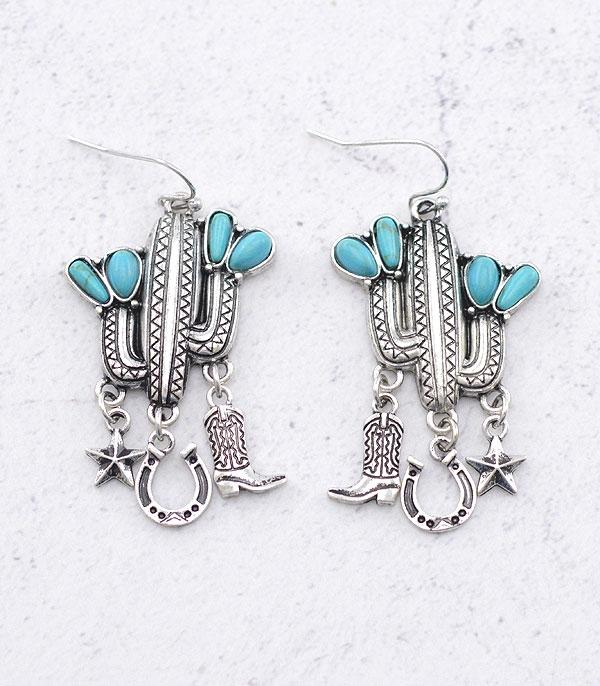 EARRINGS :: WESTERN HOOK EARRINGS :: Wholesale Western Cactus Charm Earrings