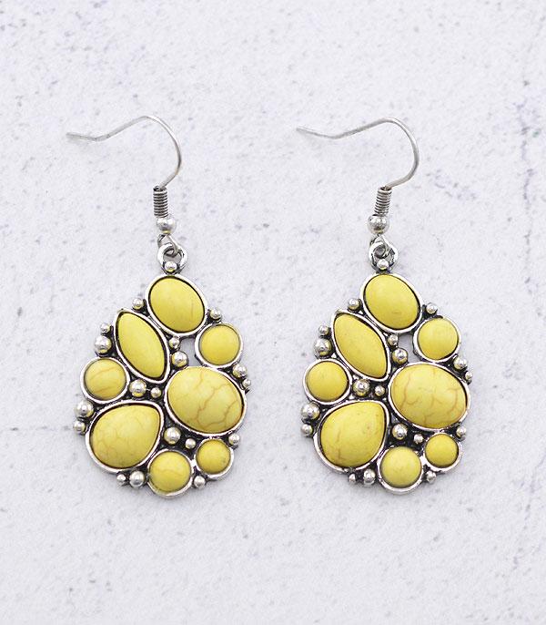 EARRINGS :: TRENDY EARRINGS :: Wholesale Yellow Semi Stone Teardrop Earrings