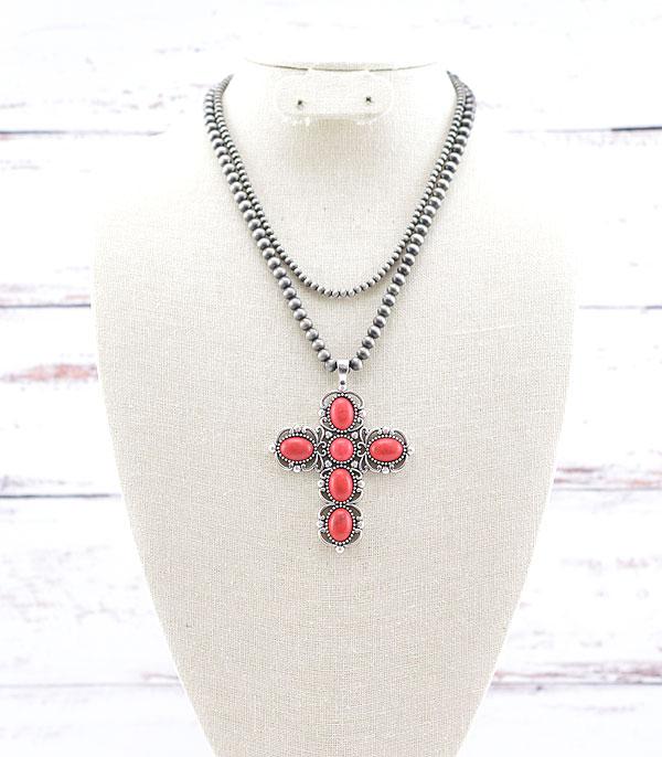 NECKLACES :: WESTERN TREND :: Wholesale Western Turquoise Cross Layered Necklace