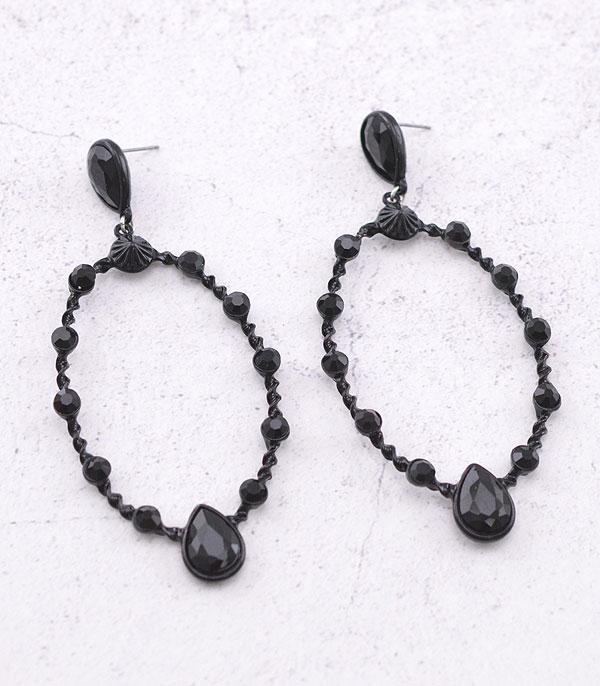 EARRINGS :: TRENDY EARRINGS :: Wholesale Glass Stone Large Hoop Earrings