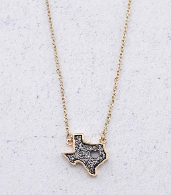 NECKLACES :: CHAIN WITH PENDANT :: Wholesale Druzy Heart Texas Map Necklace