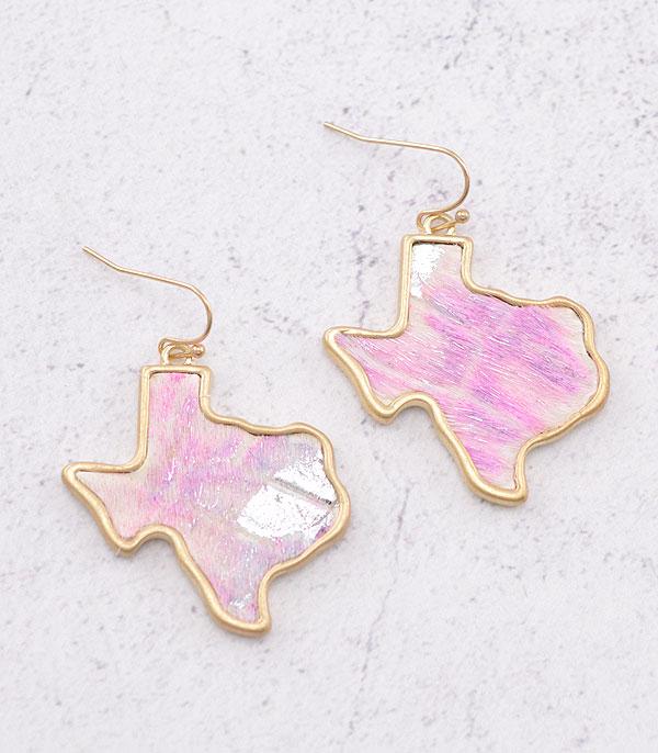 EARRINGS :: TRENDY EARRINGS :: Wholesale Tie Dye Texas Map Dangle Earrings