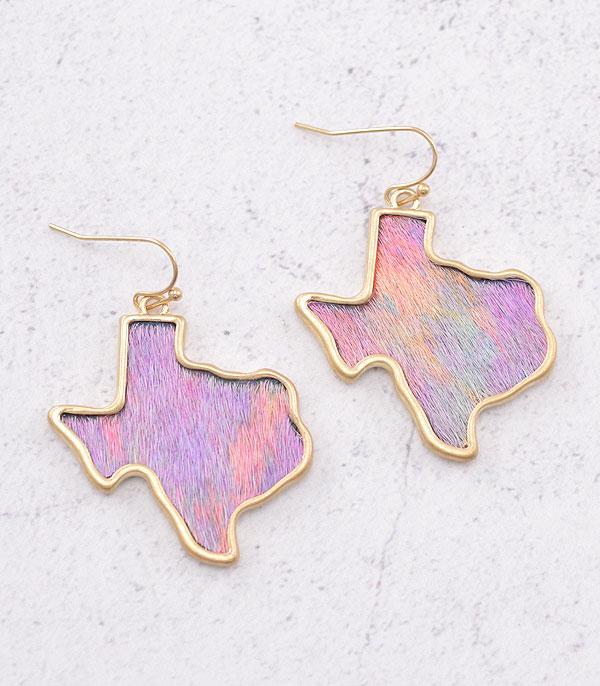 EARRINGS :: TRENDY EARRINGS :: Wholesale Tie Dye Texas Map Dangle Earrings