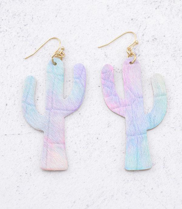 EARRINGS :: TRENDY EARRINGS :: Wholesale Tie Dye Cactus Leather Earrings