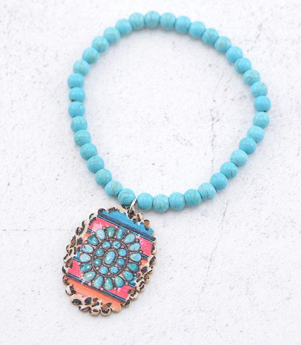 BRACELETS :: STRETCH-BEAD :: Wholesale Turquoise Wooden Charm Bracelet