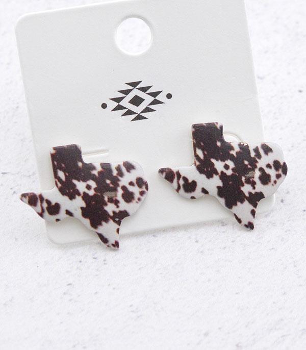 EARRINGS :: POST EARRINGS :: Wholesale Cow Print Texas Map Post Earrings