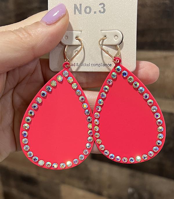 EARRINGS :: TRENDY EARRINGS :: Wholesale Rhinestone Matte Color Teardrop Earrings