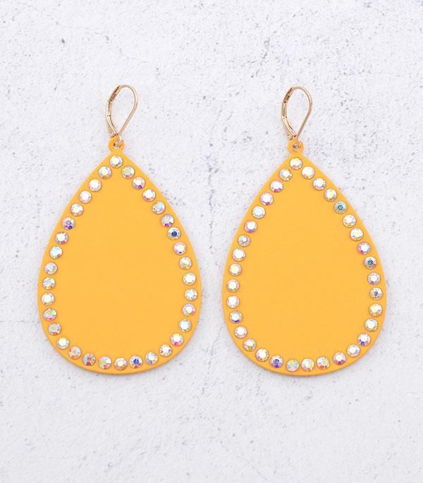 EARRINGS :: TRENDY EARRINGS :: Wholesale Rhinestone Matte Color Teardrop Earrings