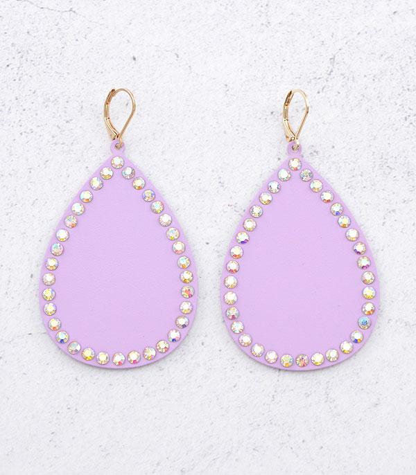 EARRINGS :: TRENDY EARRINGS :: Wholesale Rhinestone Matte Color Teardrop Earrings