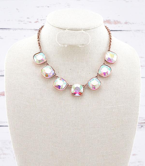 NECKLACES :: TRENDY :: Wholesale Cushion Cut Glass Stone Necklace