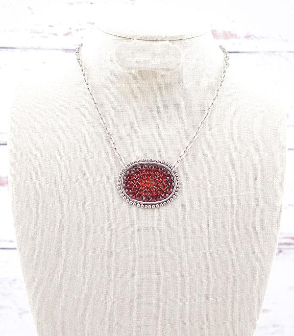 NECKLACES :: TRENDY :: Wholesale Light Metal Rhinestone Oval Necklace