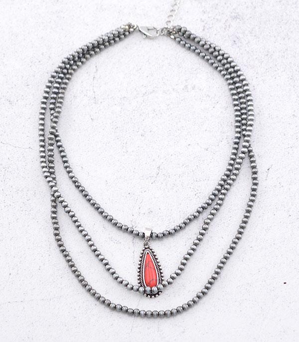 NECKLACES :: WESTERN TREND :: Wholesale Teardrop Semi Stone Layered Necklace