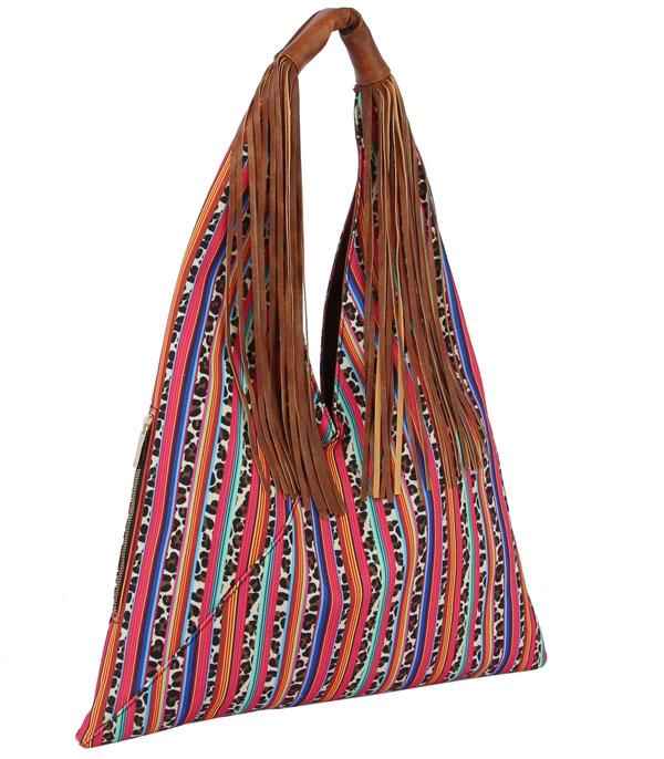 HANDBAGS :: FASHION :: Wholesale Western Serape Print Fringe Hobo Bag