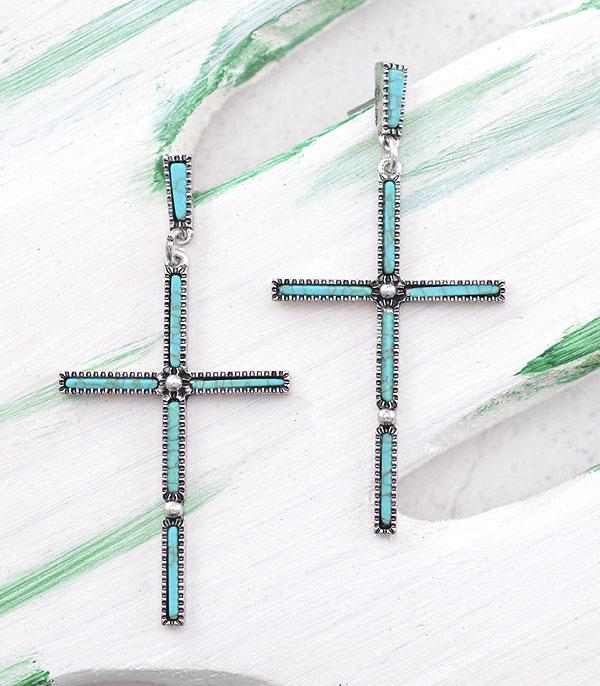 EARRINGS :: WESTERN POST EARRINGS :: Wholesale Tipi Turquoise Cross Earrings