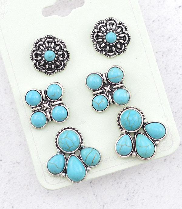 EARRINGS :: POST EARRINGS :: Wholesale Western Turquoise Earrings Set