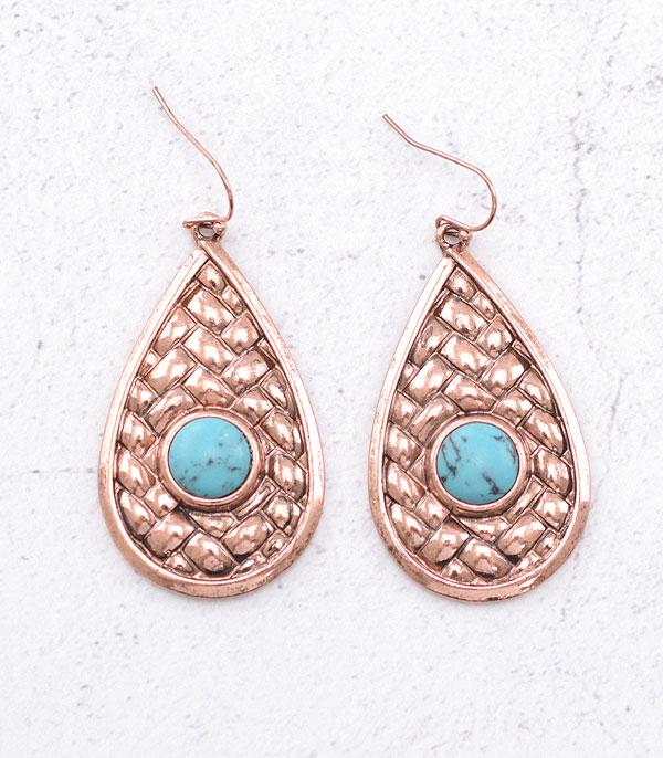 EARRINGS :: WESTERN HOOK EARRINGS :: Wholesale Western Semi Stone Teardrop Earrings