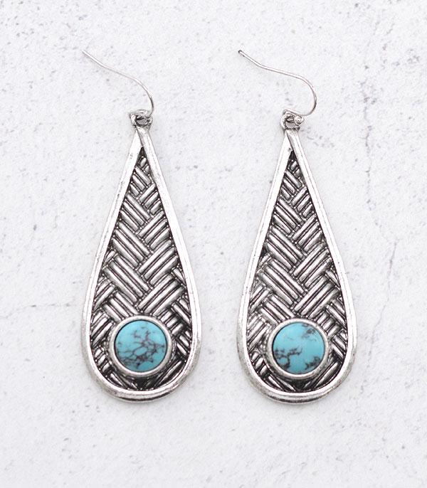 EARRINGS :: WESTERN HOOK EARRINGS :: Wholesale Western Semi Stone Teardrop Earrings