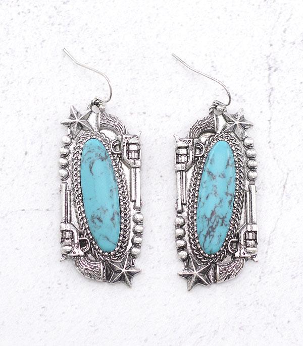 EARRINGS :: WESTERN HOOK EARRINGS :: Wholesale Western Turquoise Cowgirl Pistol Earring