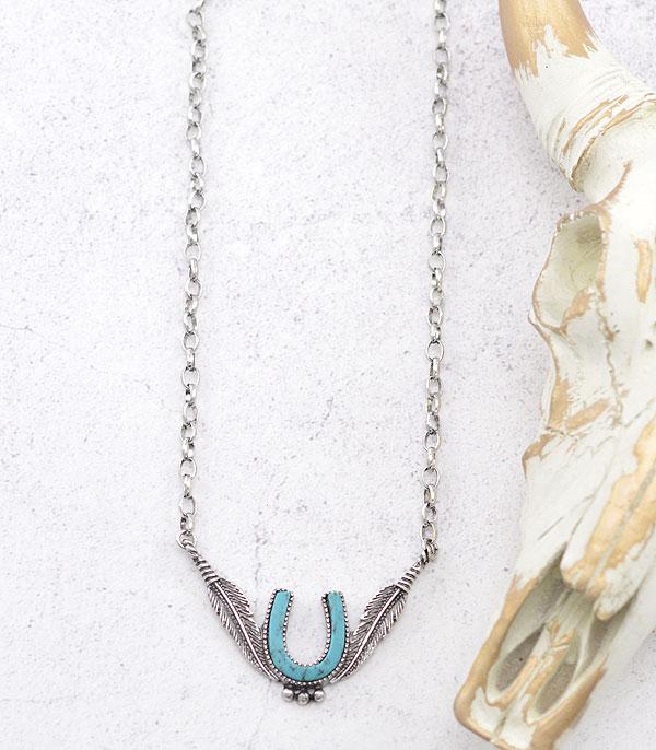 NECKLACES :: CHAIN WITH PENDANT :: Wholesale Western Turquoise Horseshoe Necklace