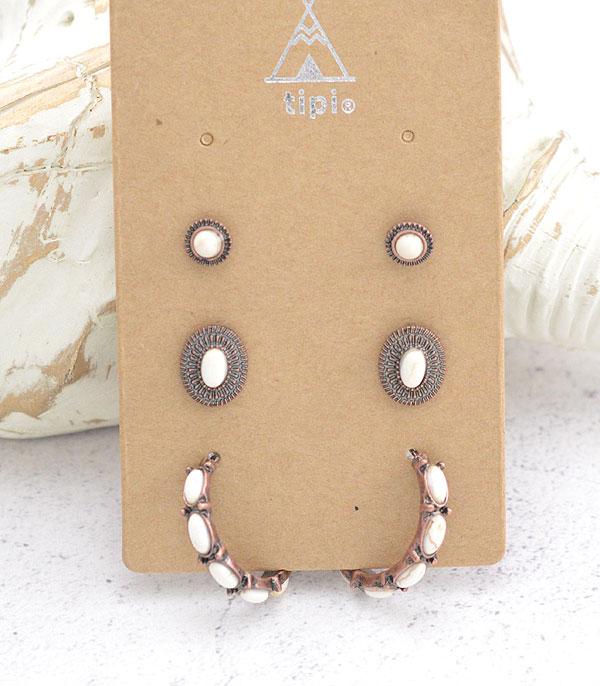 EARRINGS :: POST EARRINGS :: Wholesale Tipi Western 3PC Set Earrings