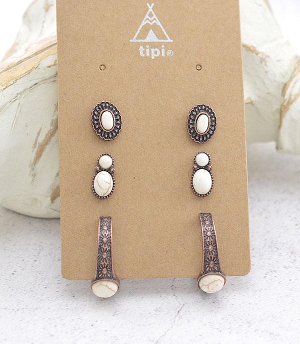 EARRINGS :: POST EARRINGS :: Wholesale Tipi Western 3PC Set Earrings