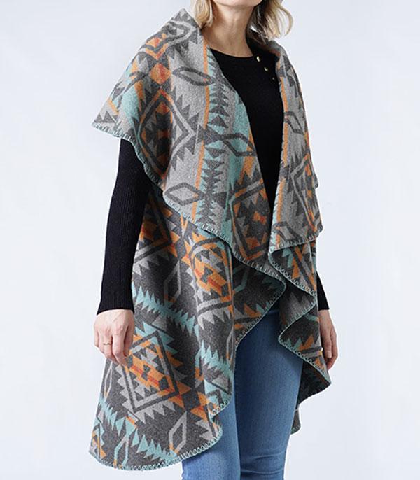 KIMONO I SCARVES :: VEST/ CARDIGAN :: Wholesale Western Aztec Pattern Reversible Vest