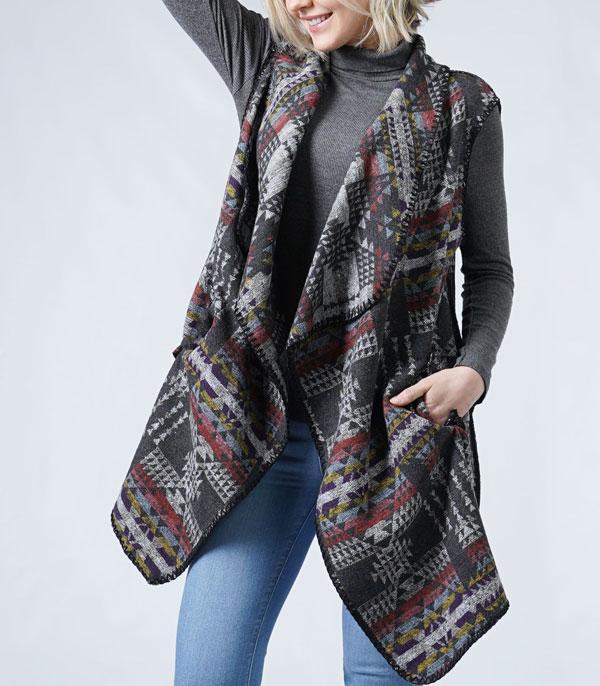 KIMONO I SCARVES :: VEST/ CARDIGAN :: Wholesale Western Aztec Pattern Vest