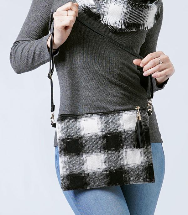 HANDBAGS :: CROSSBODY BAGS :: Wholesale Buffalo Plaid Print Crossbody Bag