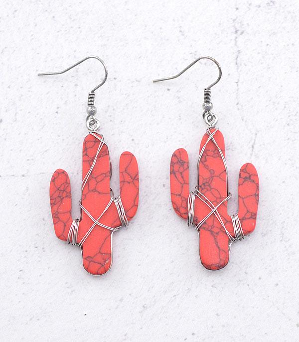 EARRINGS :: WESTERN HOOK EARRINGS :: Wholesale Western Semi Stone Cactus Earrings