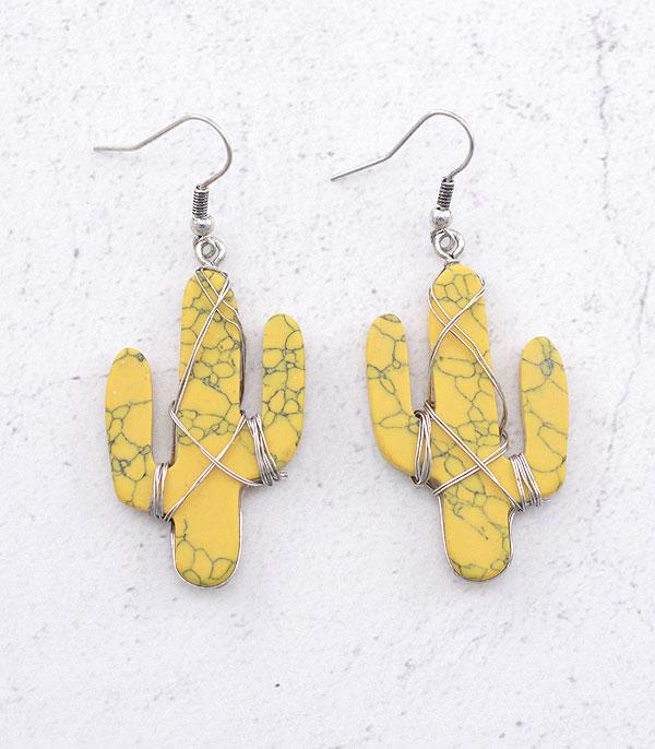 EARRINGS :: WESTERN HOOK EARRINGS :: Wholesale Western Semi Stone Cactus Earrings