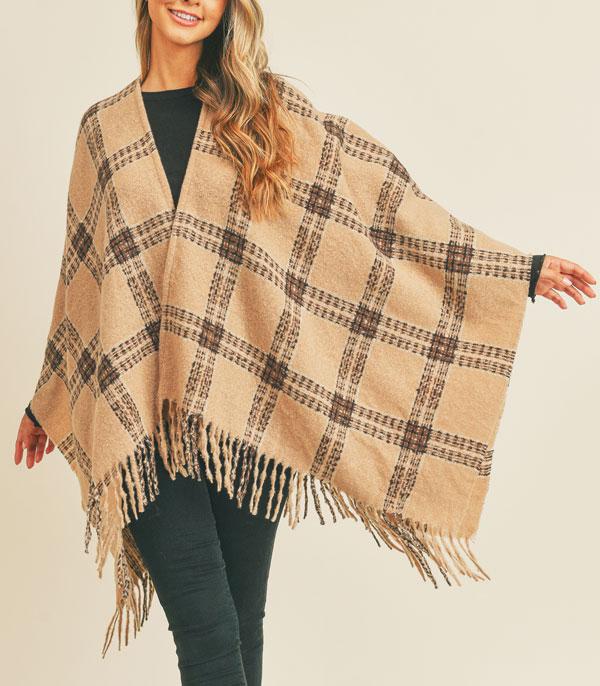 KIMONO I SCARVES :: KIMONO / PONCHO :: Wholesale Fall Winter Plaid Print Ruana