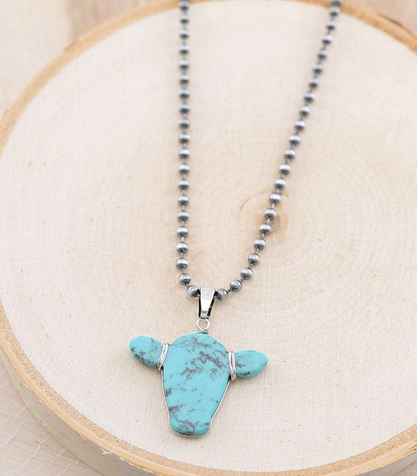 NECKLACES :: WESTERN TREND :: Wholesale Western Turquoise Cow Pendant Necklace