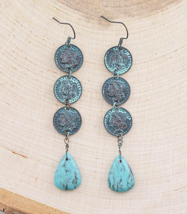 EARRINGS :: WESTERN HOOK EARRINGS :: Wholesale Western Coin Drop Earrings