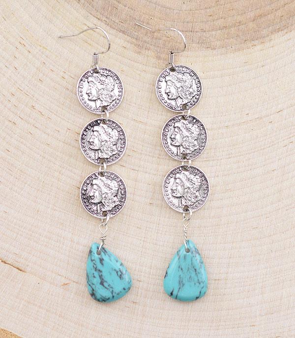 EARRINGS :: WESTERN HOOK EARRINGS :: Wholesale Western Coin Drop Earrings