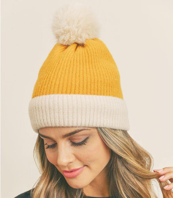 HATS I HAIR ACC :: BEANIES I HEADWRAP :: Wholesale Two Tone Knit Pom Beanie