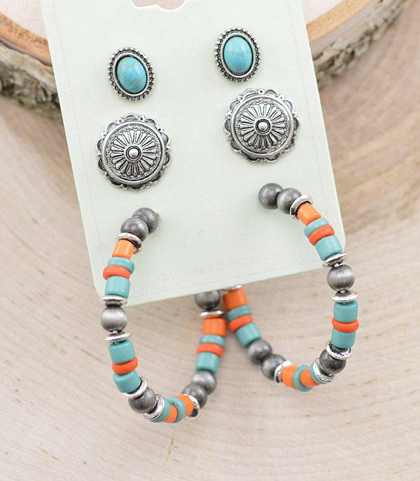 New Arrival :: Wholesale 3PC Set Western Turquoise Earrings