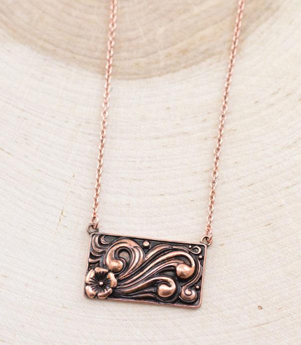 NECKLACES :: CHAIN WITH PENDANT :: Wholesale Western Tooled Look Metal Bar Necklace