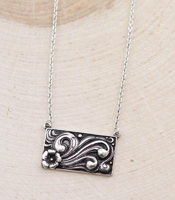 NECKLACES :: CHAIN WITH PENDANT :: Wholesale Western Tooled Look Metal Bar Necklace