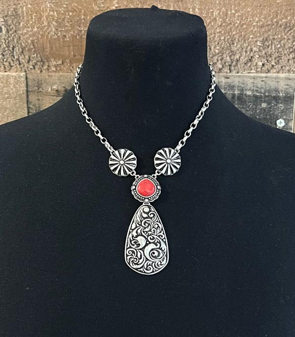 NECKLACES :: WESTERN TREND :: Wholesale Western Metal Tooled Pendant Necklace