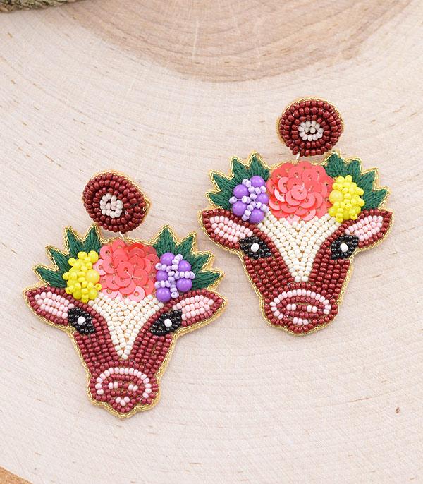 EARRINGS :: TRENDY EARRINGS :: Wholesale Beaded Cow Earrings