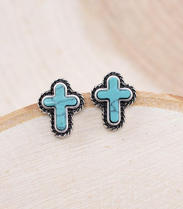 EARRINGS :: WESTERN POST EARRINGS :: Wholesale Western Turquoise Cross Stud Earrings