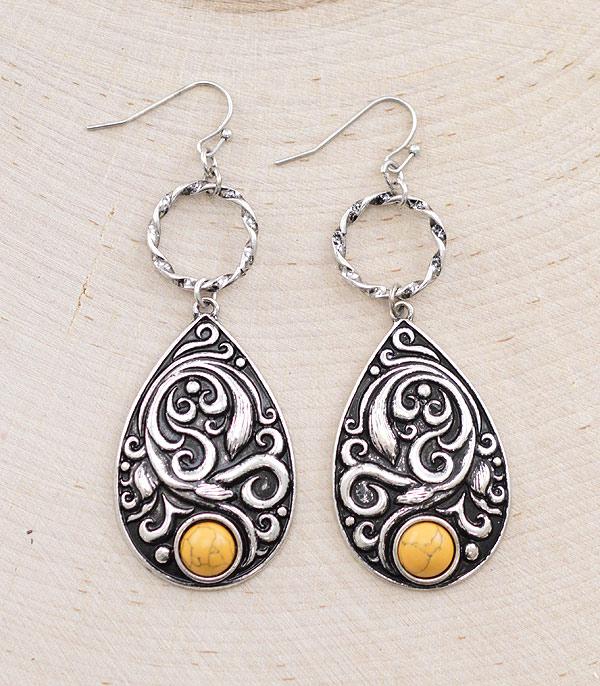 EARRINGS :: WESTERN HOOK EARRINGS :: Wholesale Western Scroll Metal Teardrop Earrings