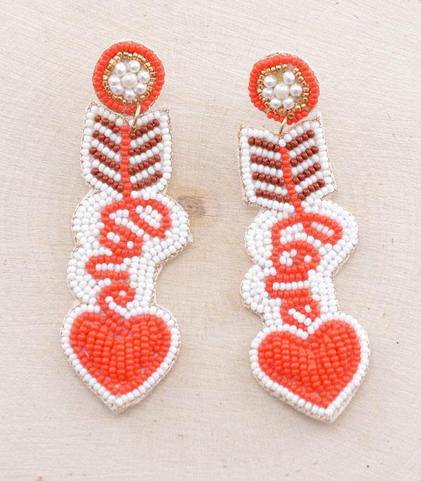 EARRINGS :: TRENDY EARRINGS :: Wholesale Seed Bead Arrow Heart Earrings