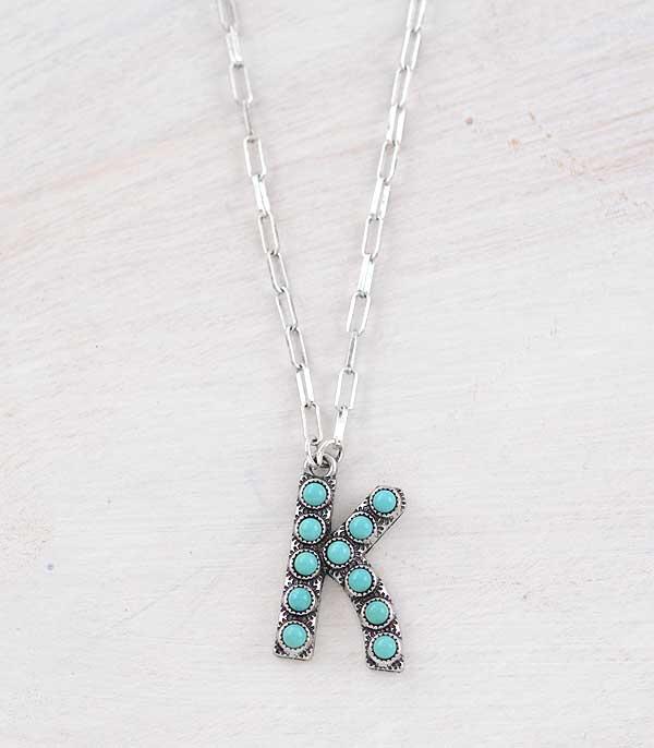 INITIAL JEWELRY :: NECKLACES | RINGS :: Wholesale Tipi Turquoise Initial Necklace