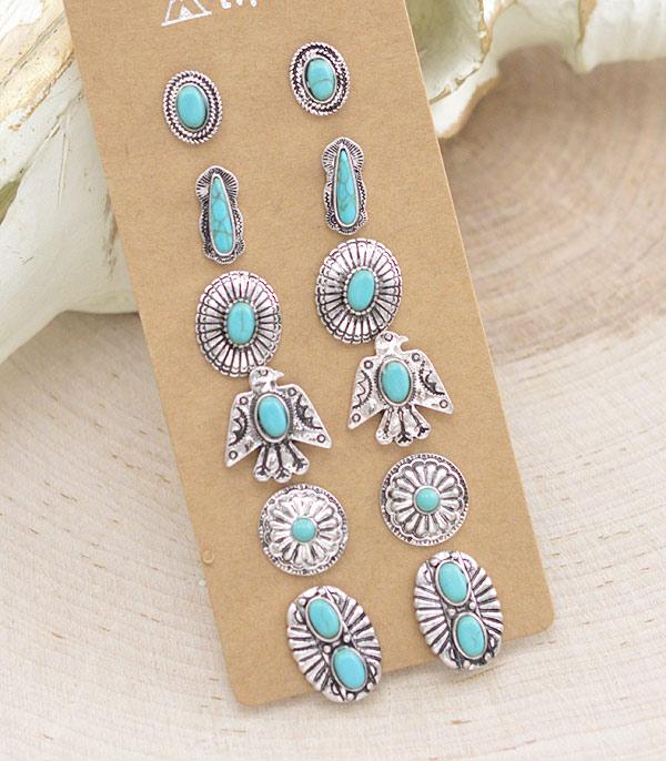 New Arrival :: Wholesale Tipi Western Turquoise Stud Earrings Set