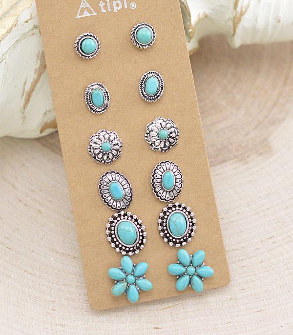 EARRINGS :: WESTERN POST EARRINGS :: Wholesale Turquoise Stud Earrings Set