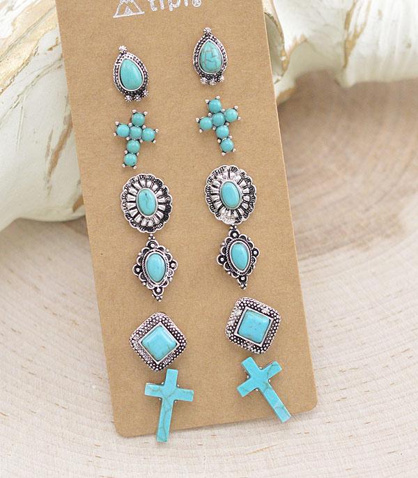 EARRINGS :: WESTERN POST EARRINGS :: Wholesale Tipi Turquoise Stud Set